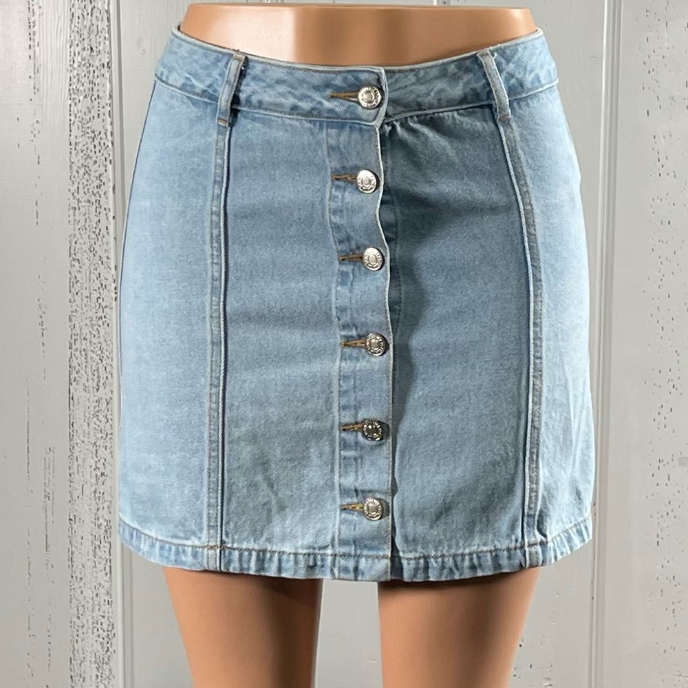 *Forever 21 Women's Denim Button Down Mini Skirt Sz M - Picture 9 of 11